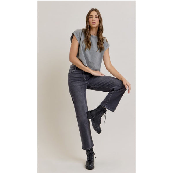 Charcoal Wash Stretch Wide Jeans