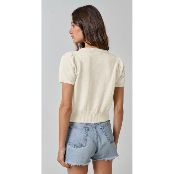 Short Sleeve Sweater With Pearl Detail