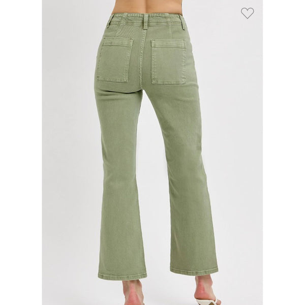 High Rise Ankle Flare Patch Pocket