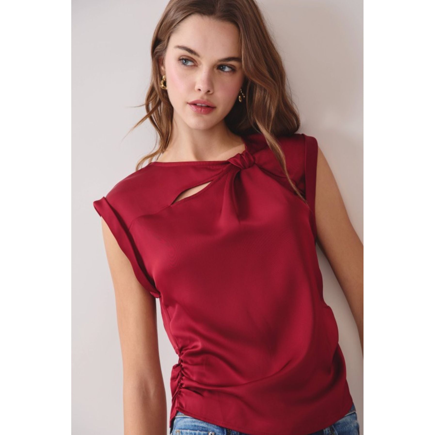 Merlot Twist Neck Blouse