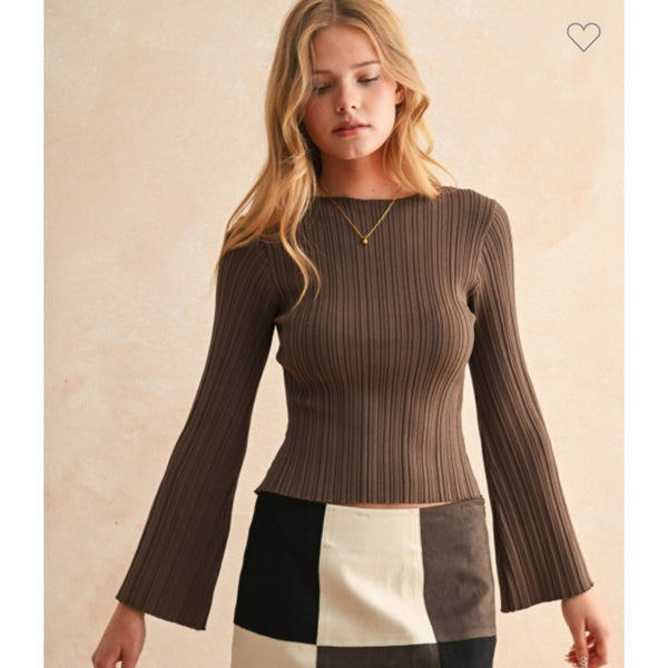 Ribbed Bell Sleeve Top