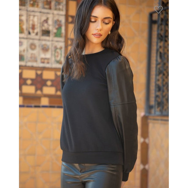 Faux Leather Sleeve Sweater
