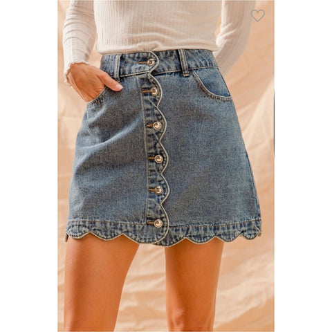Silver Button Scalloped Skirt