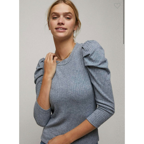 3/4 Puff Sleeve Crew Neck Top